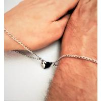 2 Li Gümüş -Siyah Mıknatıslı Kalp Çift Bilekliği - Sevgili- Arkadaş - BFF Bilekliği