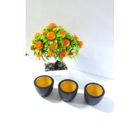 3 lü Sukulent Saksı - Siyah Gold Kaktüs Saksı Beton Çiçek Saksısı