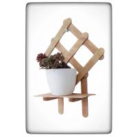 Dekoratif Ahşap Duvar Standı Beton Sukulent Kaktüs Saksısı Takım